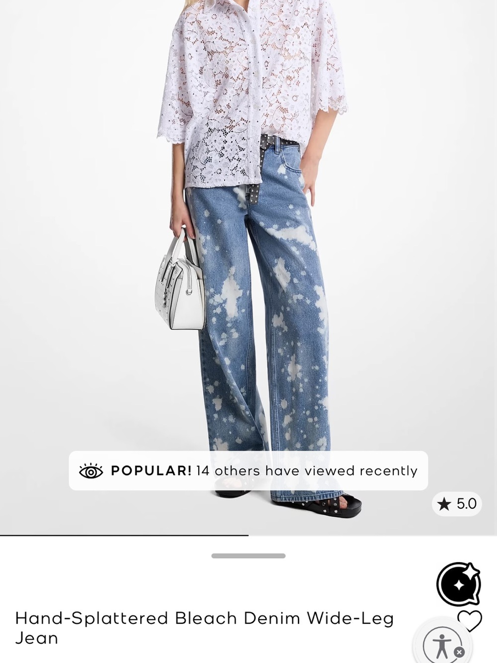 Michael Kors Blue Bleach-Splatter Wide-Leg Jeans